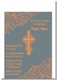 Cross Grey & Orange - Baptism / Christening Petite Invitations