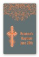 Cross Grey & Orange - Custom Large Rectangle Baptism / Christening Sticker/Labels thumbnail
