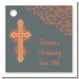 Cross Grey & Orange - Personalized Baptism / Christening Card Stock Favor Tags thumbnail