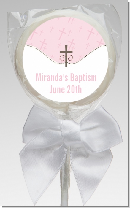 Cross Pink - Personalized Baptism / Christening Lollipop Favors