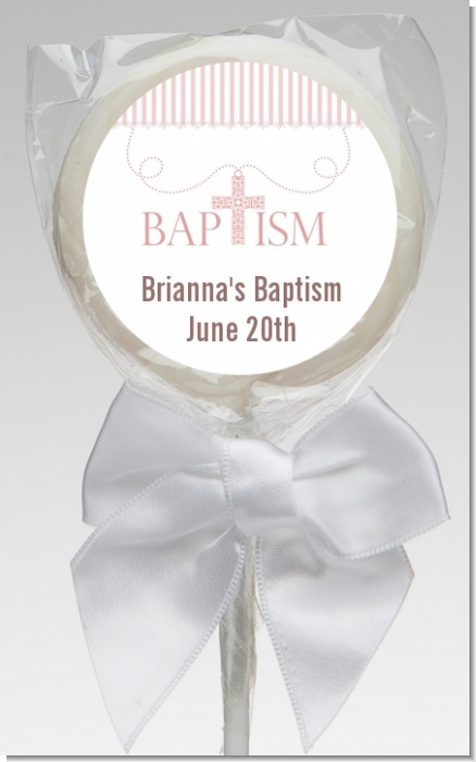 Cross Pink Necklace - Personalized Baptism / Christening Lollipop Favors