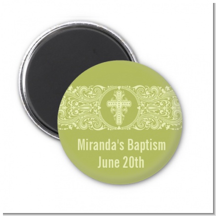Cross Sage Green - Personalized Baptism / Christening Magnet Favors