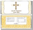 Cross Yellow & Brown - Personalized Baptism / Christening Candy Bar Wrappers thumbnail