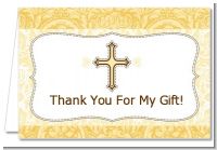 Cross Yellow & Brown - Baptism / Christening Thank You Cards