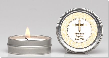 Cross Yellow & Brown - Baptism / Christening Candle Favors