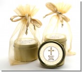 Cross Yellow & Brown - Baptism / Christening Gold Tin Candle Favors