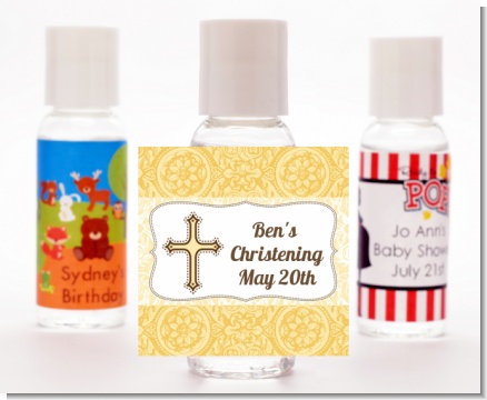 Cross Yellow & Brown - Personalized Baptism / Christening Hand Sanitizers Favors