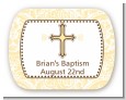 Cross Yellow & Brown - Personalized Baptism / Christening Rounded Corner Stickers thumbnail