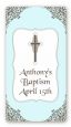 Cross Blue & Brown - Custom Rectangle Baptism / Christening Sticker/Labels thumbnail