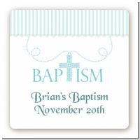 Cross Blue Necklace - Square Personalized Baptism / Christening Sticker Labels