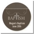Cross Brown Necklace - Round Personalized Baptism / Christening Sticker Labels thumbnail