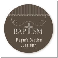 Cross Brown Necklace - Round Personalized Baptism / Christening Sticker Labels