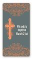 Cross Grey & Orange - Custom Rectangle Baptism / Christening Sticker/Labels thumbnail
