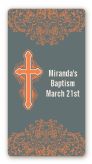 Cross Grey & Orange - Custom Rectangle Baptism / Christening Sticker/Labels