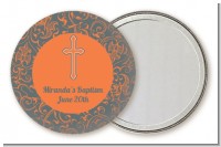 Cross Grey & Orange - Personalized Baptism / Christening Pocket Mirror Favors