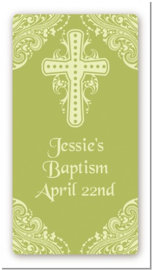 Cross Sage Green - Custom Rectangle Baptism / Christening Sticker/Labels
