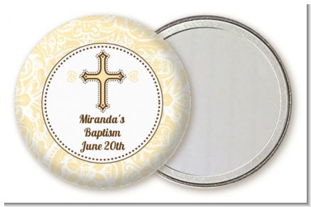 Cross Yellow & Brown - Personalized Baptism / Christening Pocket Mirror Favors