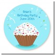Cupcake Boy - Round Personalized Birthday Party Sticker Labels thumbnail
