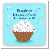 Cupcake Boy - Square Personalized Birthday Party Sticker Labels