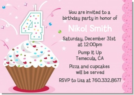 Cupcake Girl - Birthday Party Invitations