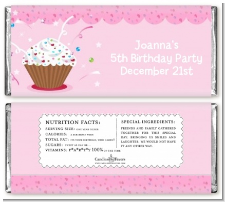 Cupcake Girl - Personalized Birthday Party Candy Bar Wrappers