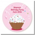 Cupcake Girl - Round Personalized Birthday Party Sticker Labels thumbnail