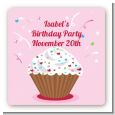 Cupcake Girl - Square Personalized Birthday Party Sticker Labels thumbnail