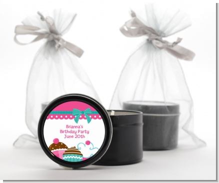 Cupcake Trio - Birthday Party Black Candle Tin Favors