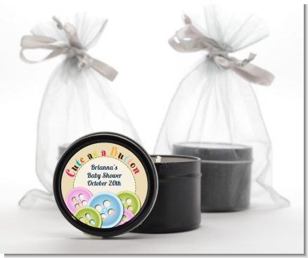 Cute as a Button - Baby Shower Black Candle Tin Favors