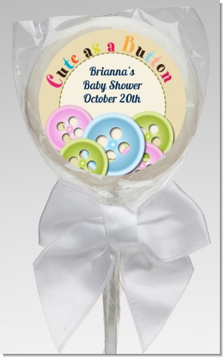 Cute As a Button - Personalized Baby Shower Lollipop Favors