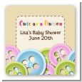 Cute As a Button - Square Personalized Baby Shower Sticker Labels thumbnail