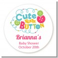 Cute As Buttons - Round Personalized Baby Shower Sticker Labels thumbnail