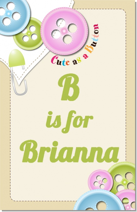 Cute As a Button - Personalized Baby Shower Nursery Wall Art