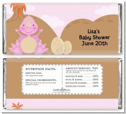 Dinosaur Baby Girl - Personalized Baby Shower Candy Bar Wrappers