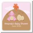 Dinosaur Baby Girl - Square Personalized Baby Shower Sticker Labels thumbnail