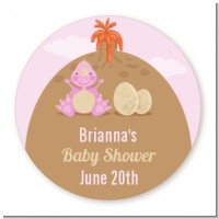 Dinosaur Baby Girl - Round Personalized Baby Shower Sticker Labels