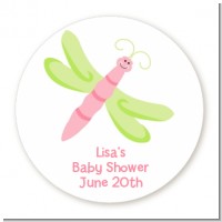 Dragonfly - Round Personalized Baby Shower Sticker Labels