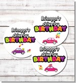 Thank You For Driving By Girl - Round Personalized Birthday Party Sticker Labels