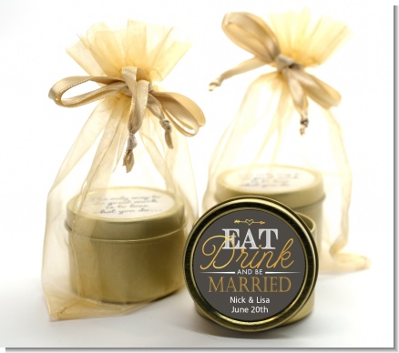 Eat Drink And Be Married - Bridal Shower Gold Tin Candle Favors