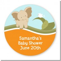 Elephant Baby Neutral - Round Personalized Baby Shower Sticker Labels