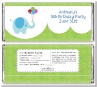 Elephant Blue - Personalized Birthday Party Candy Bar Wrappers