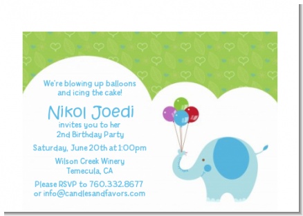 Elephant Blue - Birthday Party Petite Invitations