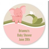 Elephant Baby Pink - Round Personalized Baby Shower Sticker Labels