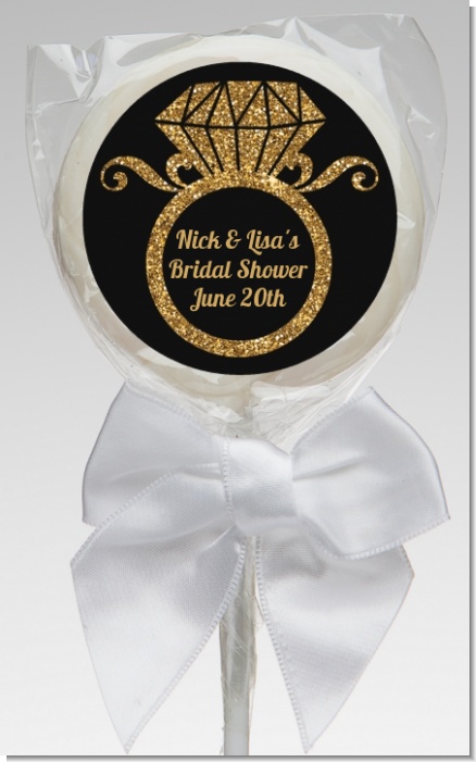 Engagement Ring Black Gold Glitter - Personalized Bridal Shower Lollipop Favors