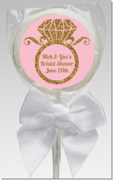Engagement Ring Pink Gold Glitter - Personalized Bridal Shower Lollipop Favors
