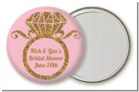 Engagement Ring Pink Gold Glitter - Personalized Bridal Shower Pocket Mirror Favors