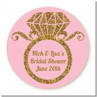 Engagement Ring Pink Gold Glitter - Round Personalized Bridal Shower Sticker Labels