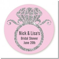 Engagement Ring Silver Glitter - Round Personalized Bridal Shower Sticker Labels