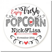 Enjoy Fresh Popcorn - Round Personalized Bridal Shower Sticker Labels