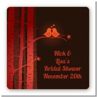 Fall Love Birds - Square Personalized Bridal Shower Sticker Labels